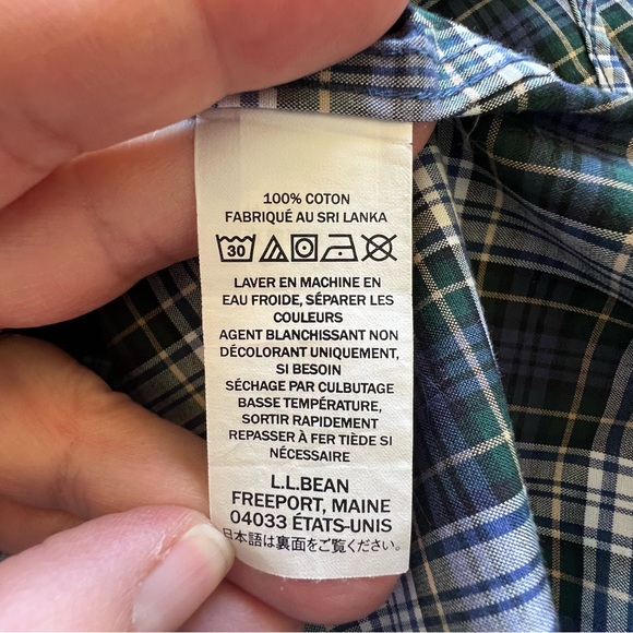 LL Bean Blue Green White Plaid Traditional Fit Button Up Shirt Men’s Large Tall - Picture 4 of 5